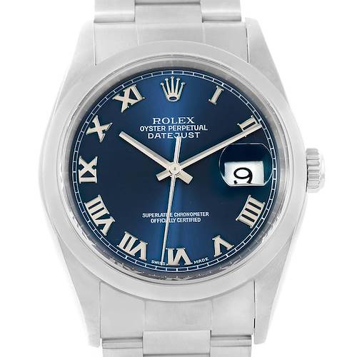Photo of Rolex Datejust 36 Blue Roman Dial Oyster Bracelet Mens Watch 16200