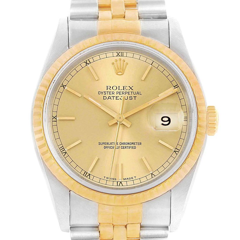 Rolex Datejust 36 Steel 18K Yellow Gold Mens Watch 16233 Box Papers SwissWatchExpo