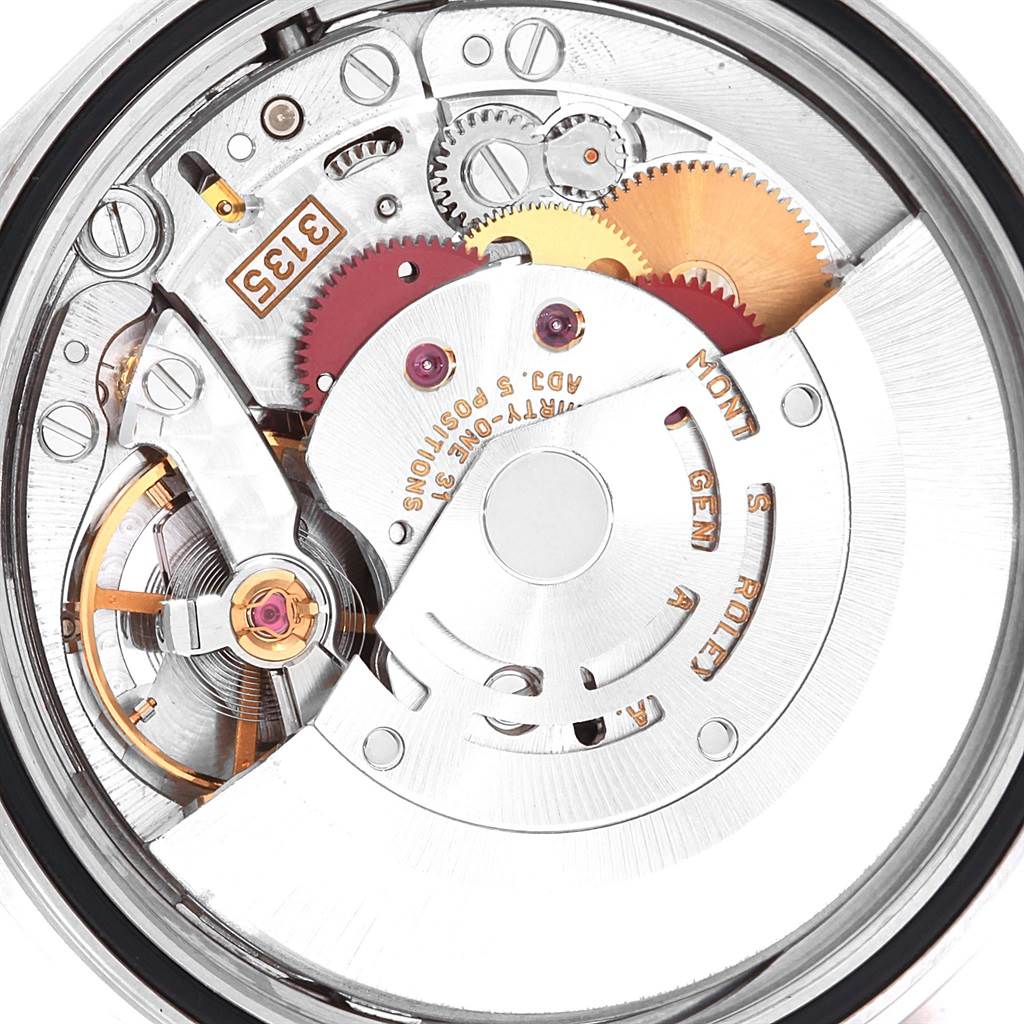 This image shows the inner mechanical movement of a Rolex Datejust 16233 Men's Steel and Gold (two tone) Champagne Dial 16233 Men's Steel and Gold (two tone) Champagne Dial watch from a top-down angle.