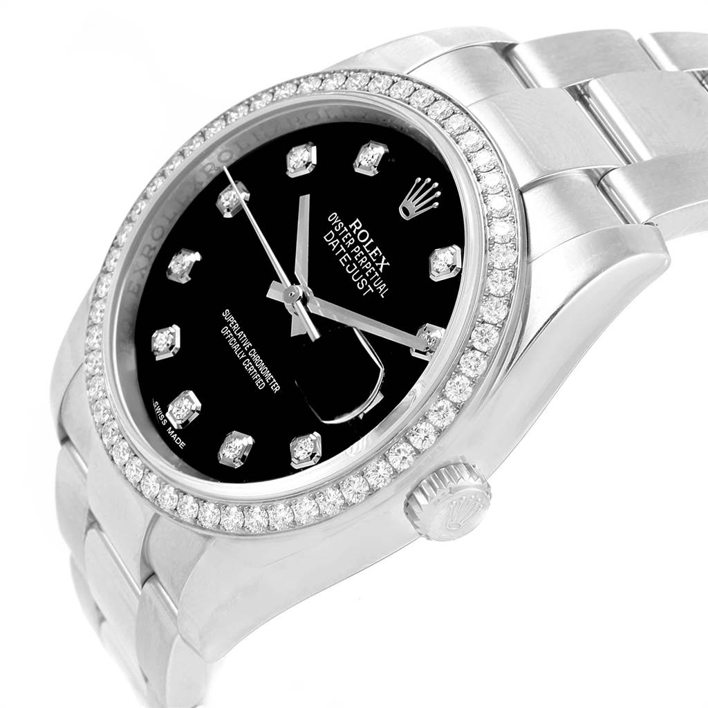 This image shows a Rolex Datejust 116244 Men's Stainless Steel Black Dial 116244 Men's Stainless Steel Black Dial watch at a slight angle, highlighting the dial, bezel, and part of the bracelet.
