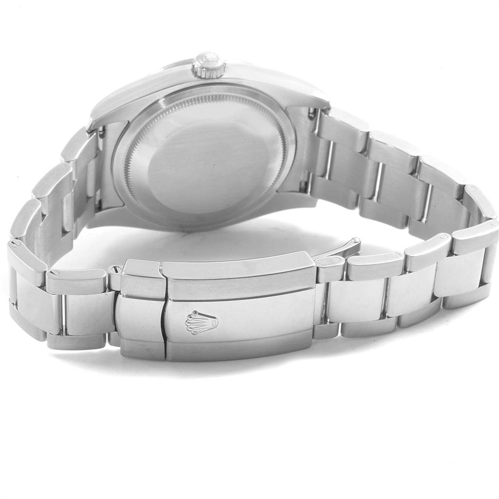 The image shows the back and clasp of a Rolex Datejust 116244 Men's Stainless Steel Black Dial 116244 Men's Stainless Steel Black Dial watch with an open bracelet.