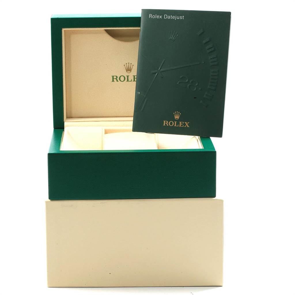 This image shows the packaging box and manual of the Rolex Datejust 116244 Men's Stainless Steel Black Dial 116244 Men's Stainless Steel Black Dial watch.