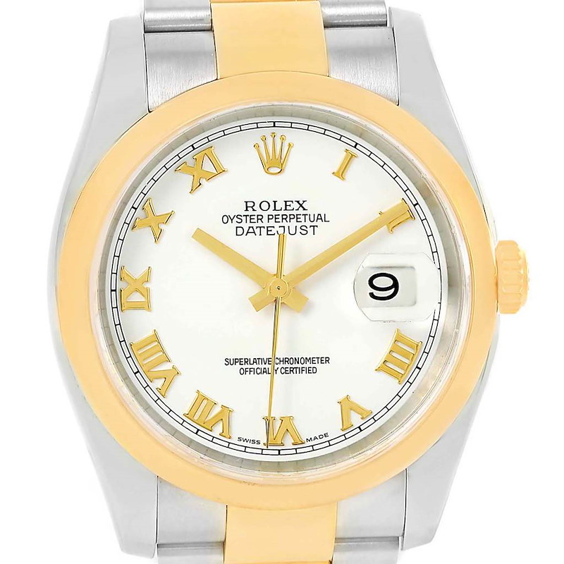 Rolex Datejust 36 Steel Yellow Gold White Roman Dial Mens Watch 116203 SwissWatchExpo