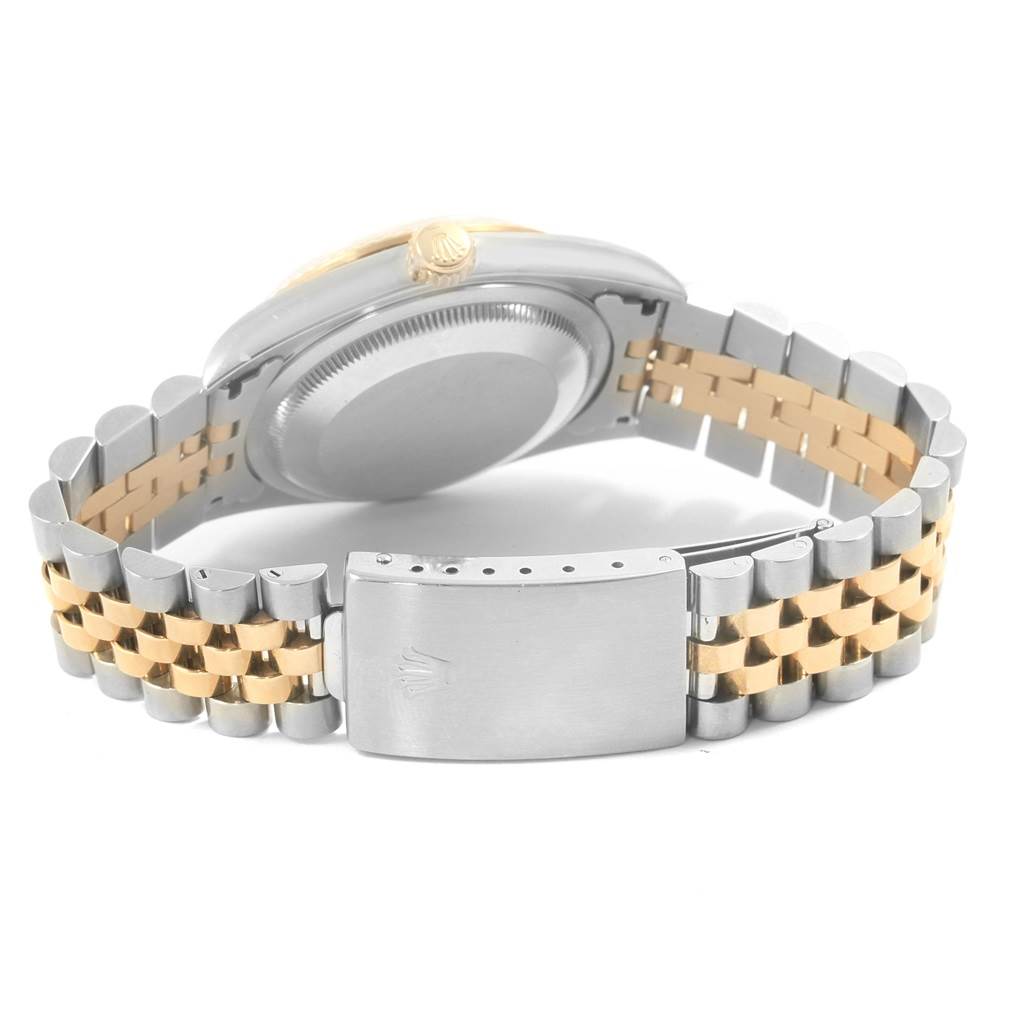 This image shows the back and side view of a Rolex Datejust 16233 Men's Steel and Gold (two tone) Grey Dial 16233 Men's Steel and Gold (two tone) Grey Dial watch, including the case back and the two-tone Jubilee bracelet.