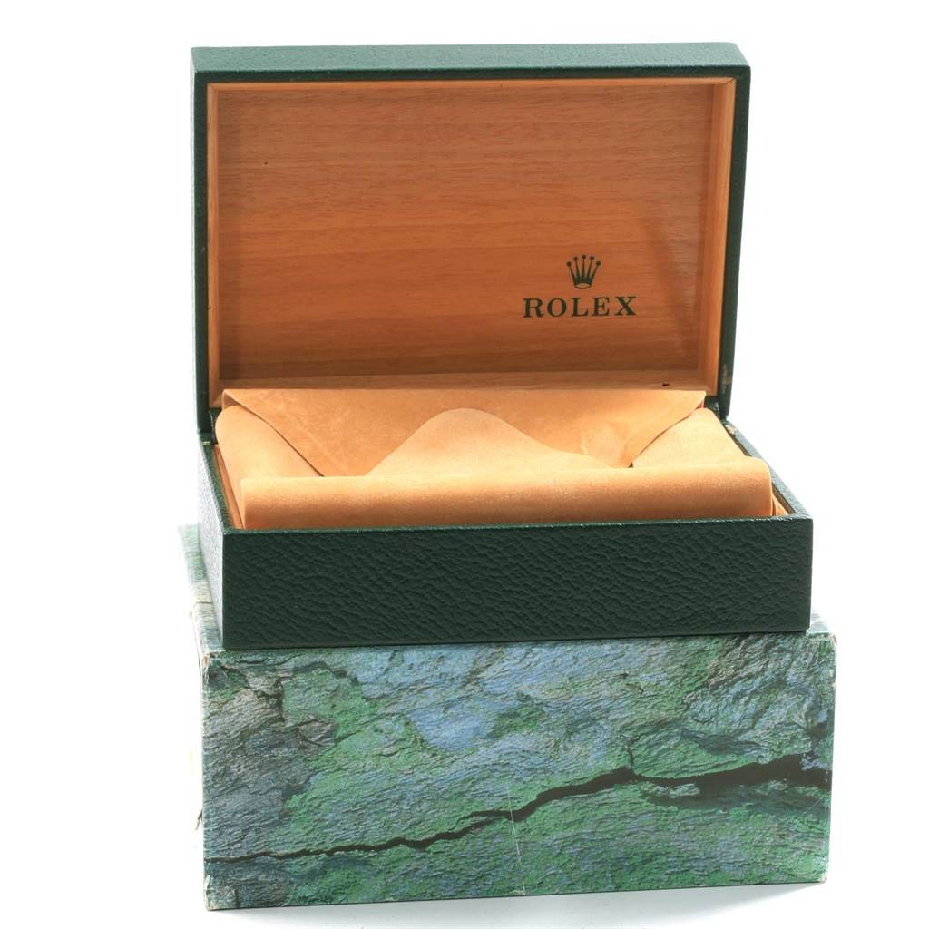 The image shows an open storage box for a Rolex Datejust 16233 Men's Steel and Gold (two tone) Grey Dial 16233 Men's Steel and Gold (two tone) Grey Dial watch.