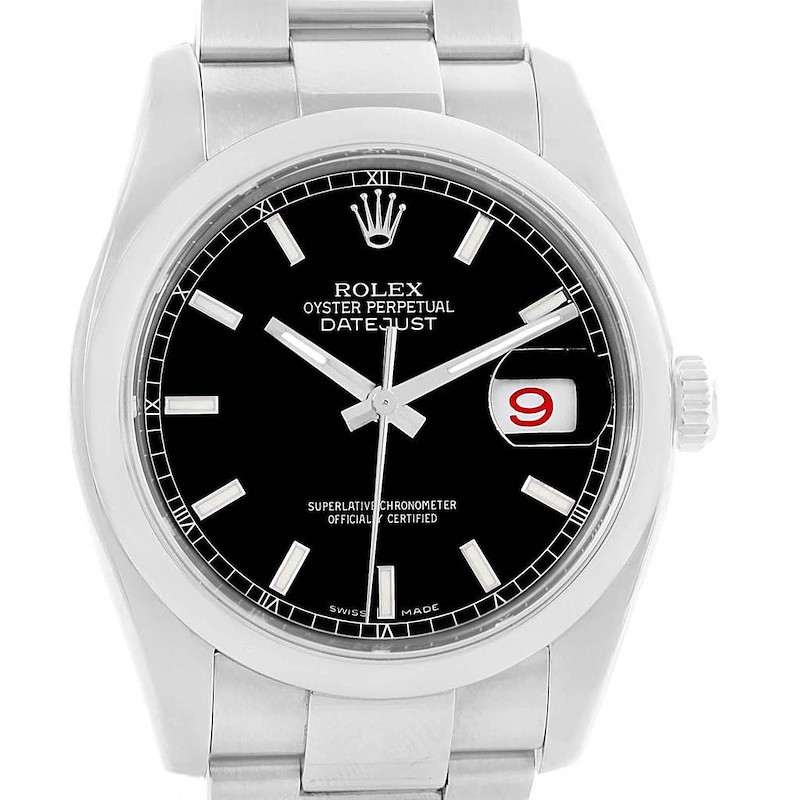 Rolex Datejust 36 Black Dial Steel Mens Watch 116200 Box Papers SwissWatchExpo