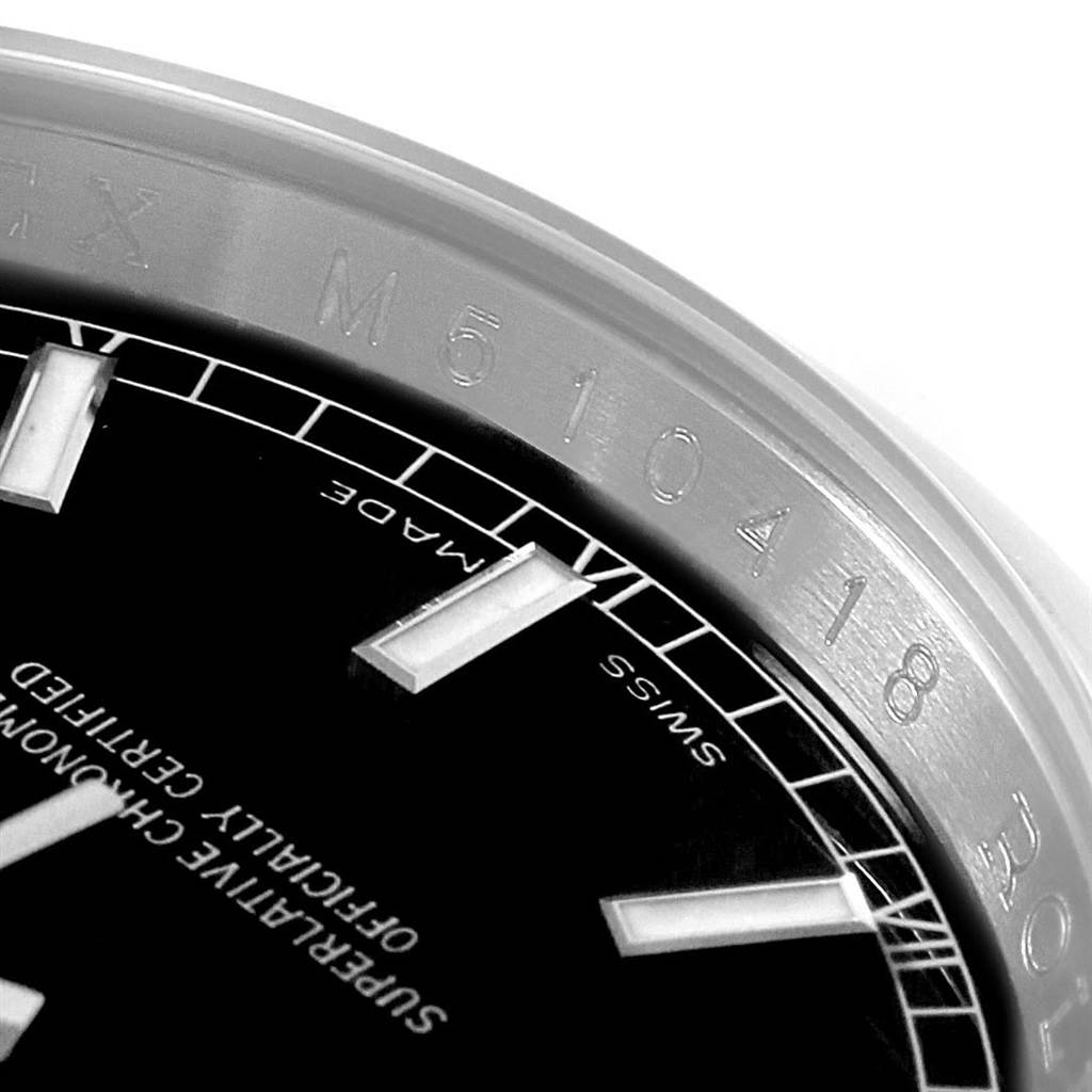 This image shows a close-up of the dial and rehaut of a Rolex Datejust 116200 Men's Stainless Steel Black Dial 116200 Men's Stainless Steel Black Dial watch, highlighting the reference number and markers.