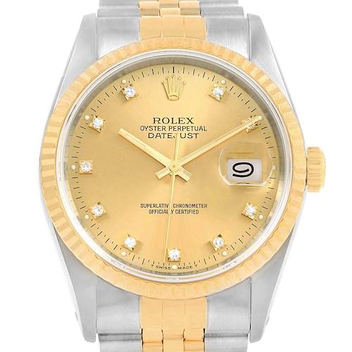 Photo of Rolex Datejust 36mm Steel Yellow Gold Diamond Dial Mens Watch 16233
