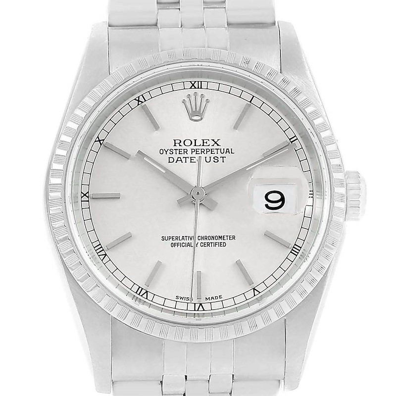 Rolex DateJust Silver Dial Steel Mens Watch 16220 Box Papers SwissWatchExpo