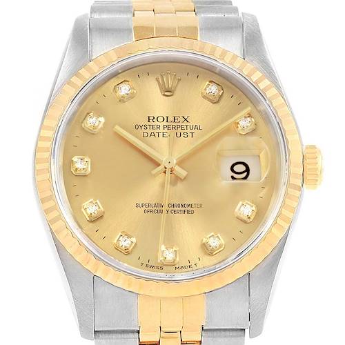 Photo of Rolex Datejust Two Tone Steel Yellow Gold Diamond Unisex Watch 16233