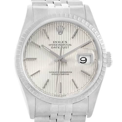 Photo of Rolex Datejust Silver Tapestry Dial Automatic Steel Mens Watch 16220