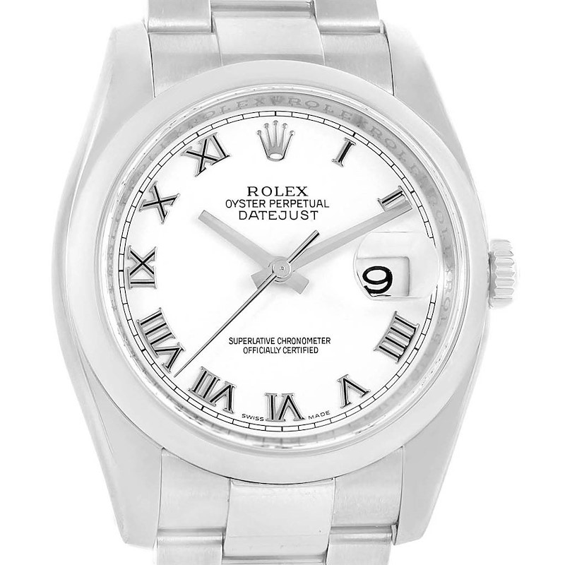 Rolex Datejust 36 White Roman Dial Steel Mens Watch 116200 SwissWatchExpo