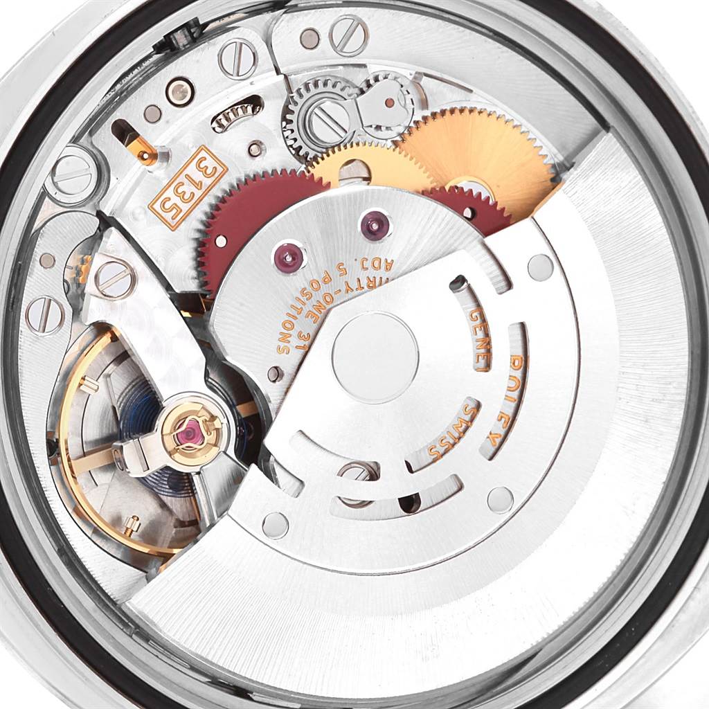 This image shows the internal mechanical movement of a Rolex Datejust 116200 Men's Stainless Steel White Dial 116200 Men's Stainless Steel White Dial watch, viewed from the back.
