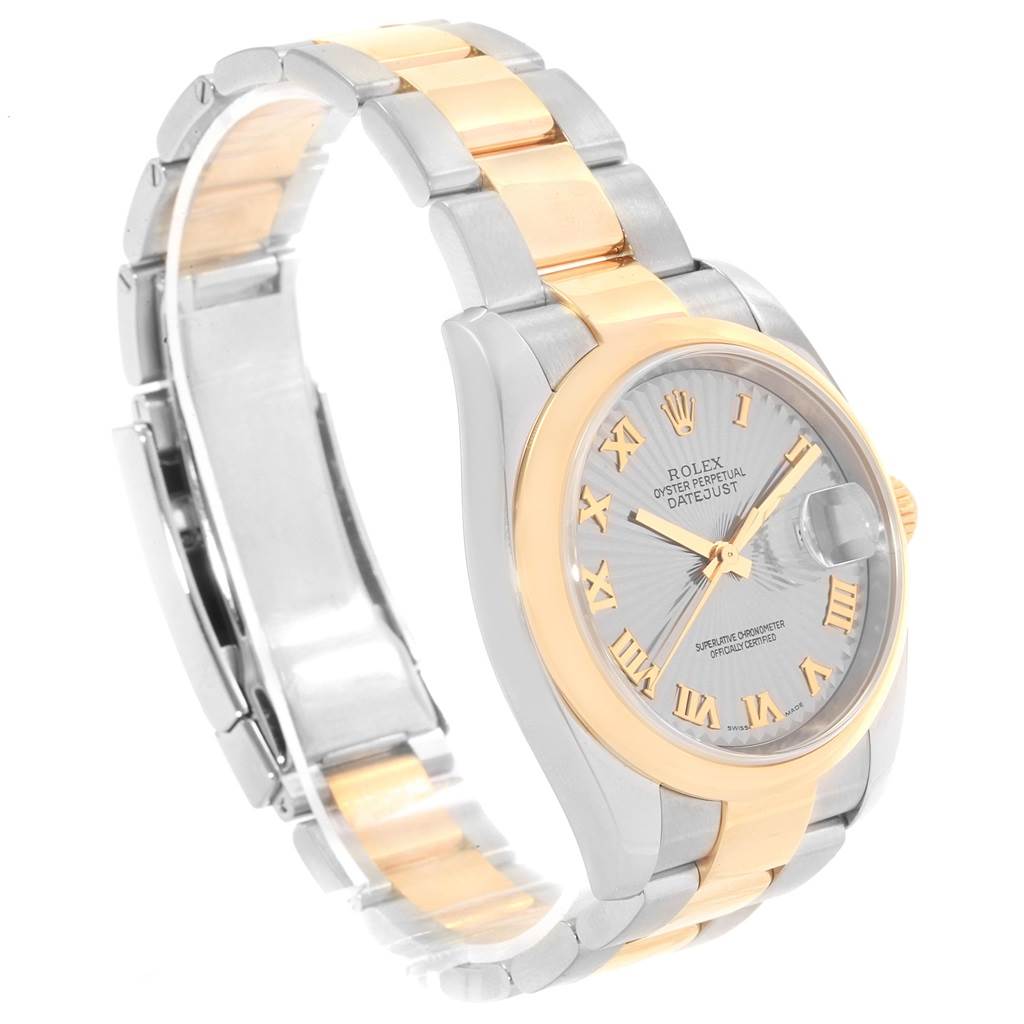 This image shows a Rolex Datejust 116203 Men's Stainless Steel Grey Dial 116203 Men's Stainless Steel Grey Dial watch at a slight angle from the front-right side, displaying the dial and metal bracelet.