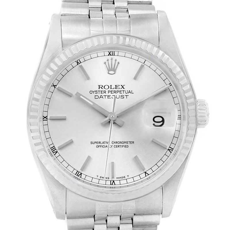 Rolex Datejust Vintage Steel White Gold Silver Dial Mens Watch 16014 SwissWatchExpo