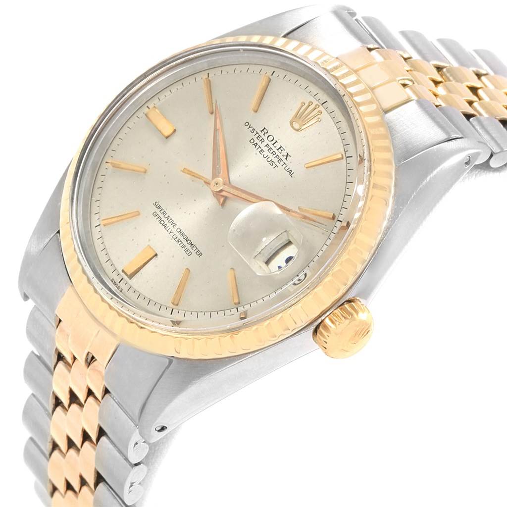 This image shows a Rolex Vintage Collection 1601 Men's Steel and Gold (two tone) Silver Dial 1601 Men's Steel and Gold (two tone) Silver Dial watch at a three-quarter angle, highlighting the bezel, crown, dial, and bracelet.