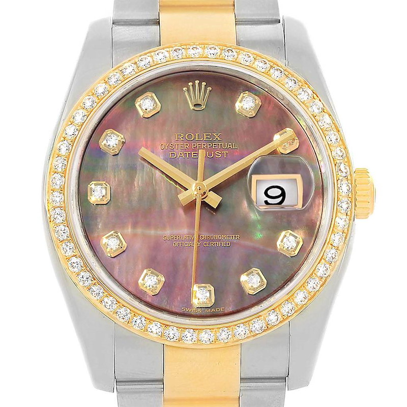 Rolex Datejust 36 Steel Yellow Gold MOP Diamond Unisex Watch 116243 Box Card SwissWatchExpo