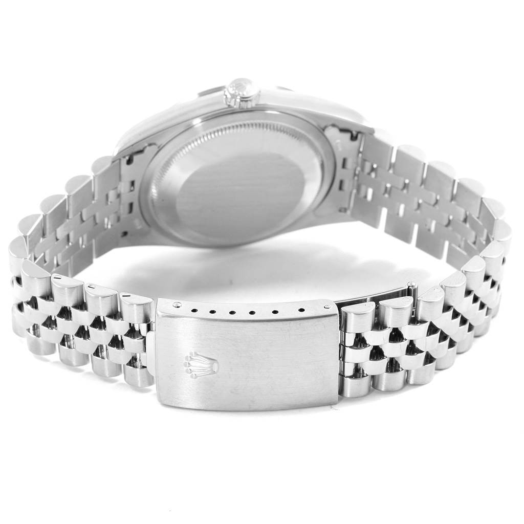 This image shows the back case and bracelet clasp of a Rolex Datejust 16200 Men
s Stainless Steel White Dial 16200 Men
s Stainless Steel White Dial watch, viewed from the rear.