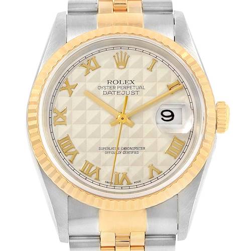 Photo of Rolex Datejust Steel Yellow Gold Ivory Pyramid Dial Mens Watch 16233