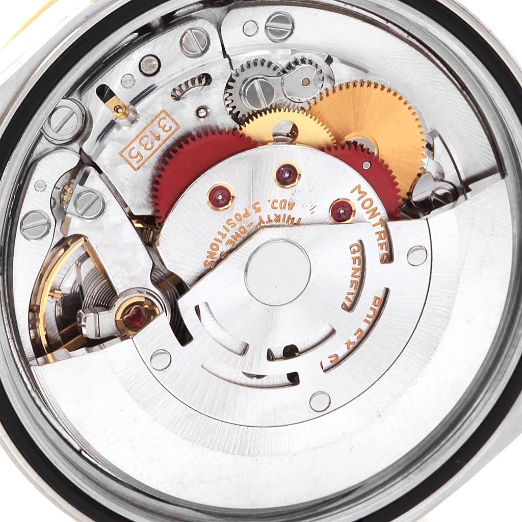 This image shows a close-up view of the movement and internal mechanisms of a Rolex Datejust 16233 Men's Stainless Steel Beige Dial 16233 Men's Stainless Steel Beige Dial watch.