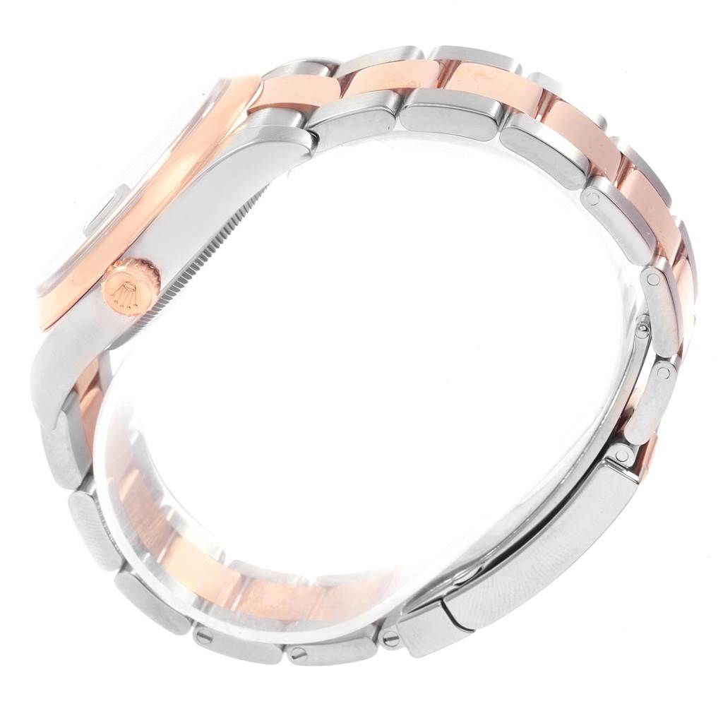 The image shows a side view of the Rolex Datejust 116201 Men's Steel and Gold (two tone) Black Dial 116201 Men's Steel and Gold (two tone) Black Dial model, highlighting the case, crown, and two-tone bracelet.