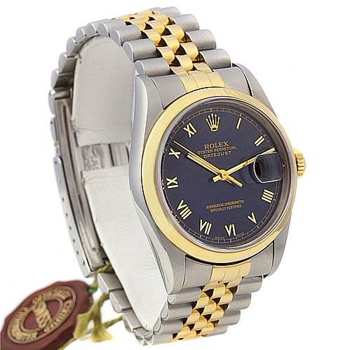 Rolex Datejust Mens Ss/18k Gold Blue Roman Watch 16203 SwissWatchExpo