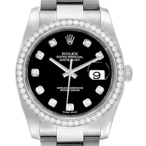 Photo of Rolex Datejust 36 Black Diamond Dial Bezel Unisex Watch 116244 Box Card