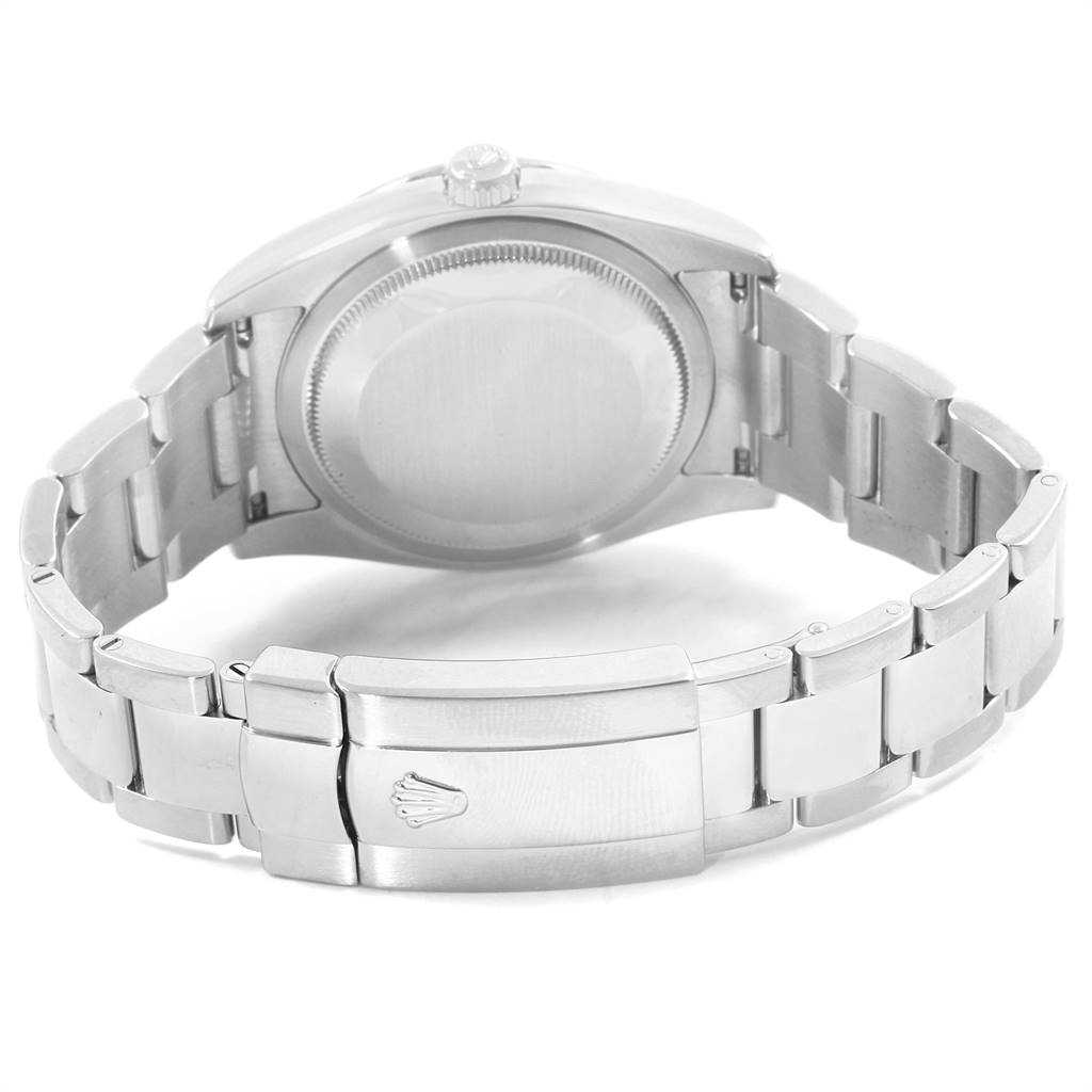 The image shows the back casing and bracelet of a Rolex Datejust 116244 Men
s Stainless Steel Black Dial 116244 Men
s Stainless Steel Black Dial watch from a rear angle.