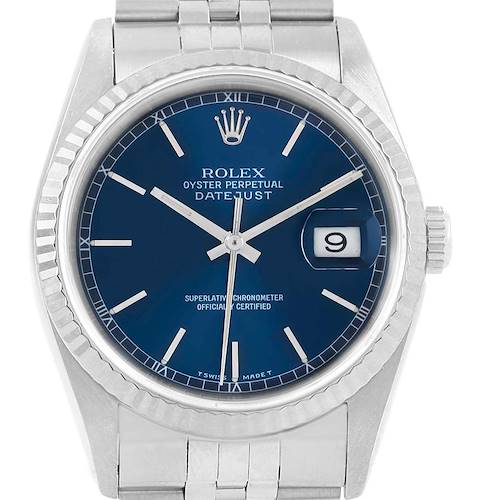 Photo of Rolex Datejust Steel White Gold Blue Dial Mens Watch 16234