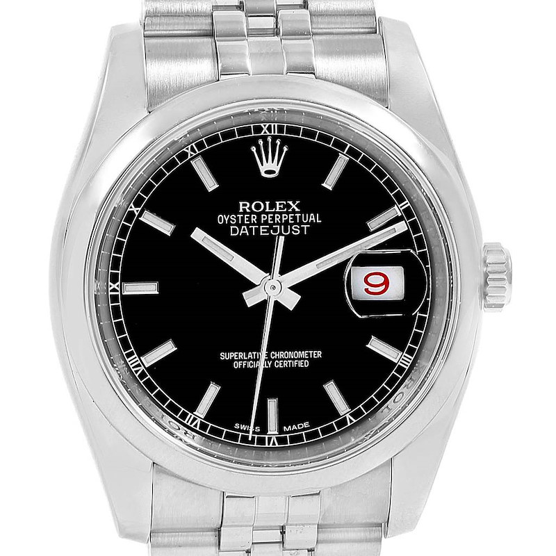 Rolex Datejust Black Baton Dial Steel Mens Watch 116200 Box SwissWatchExpo