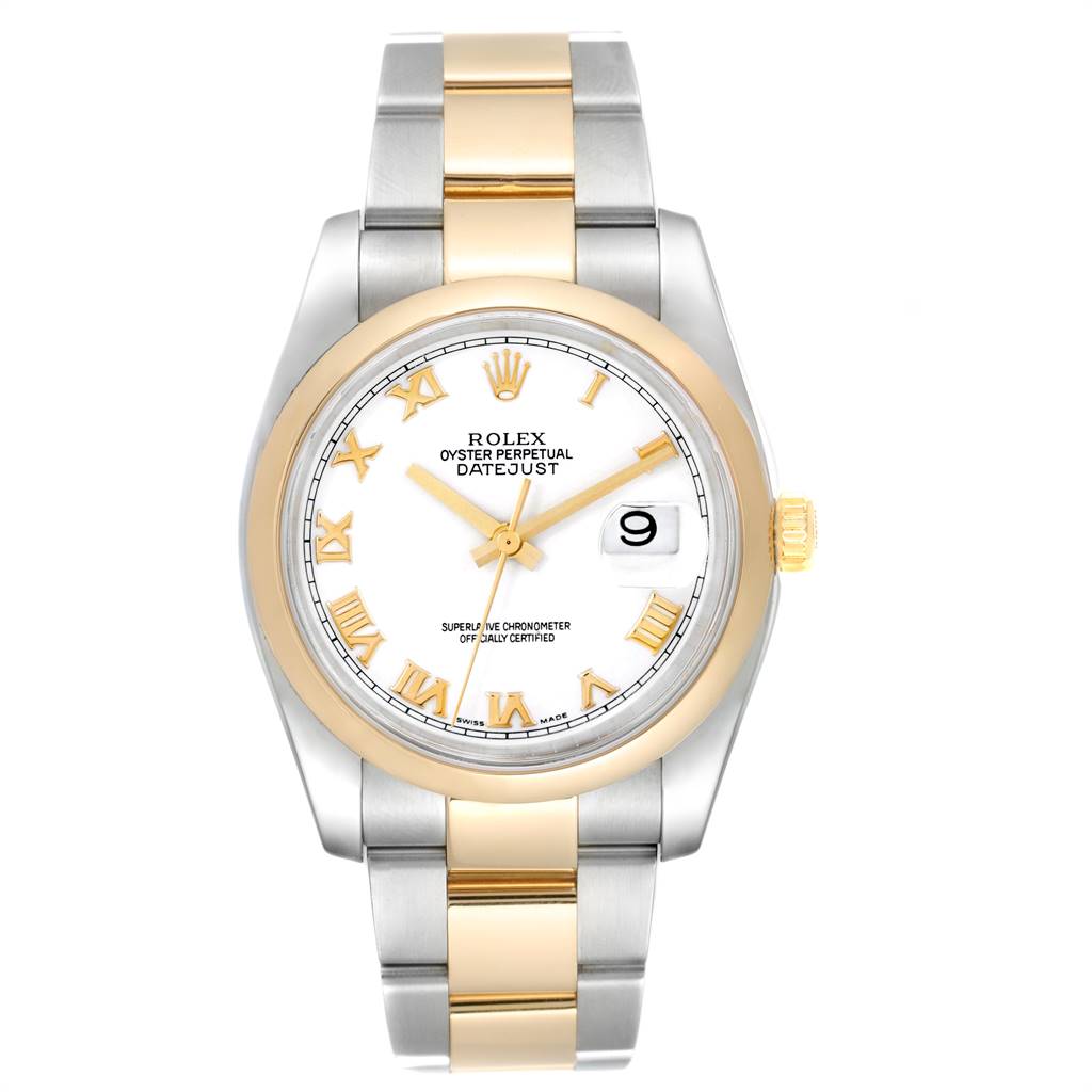 Rolex Datejust 36 Steel Yellow Gold White Dial Mens Watch 116203 Box ...