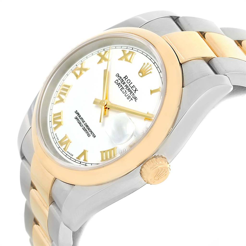 The image shows a Rolex Datejust 116203 Men's Stainless Steel White Dial 116203 Men's Stainless Steel White Dial watch at a slight angle, highlighting the dial, bezel, crown, and part of the bracelet.