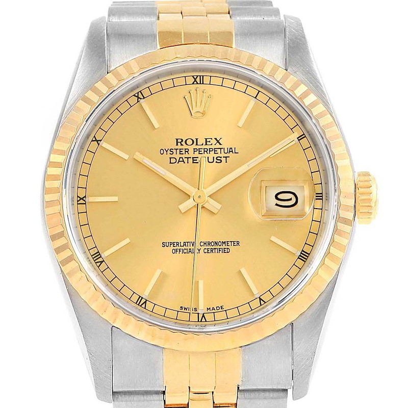 Rolex Datejust 36 Steel 18K Yellow Gold Mens Watch 16233 SwissWatchExpo