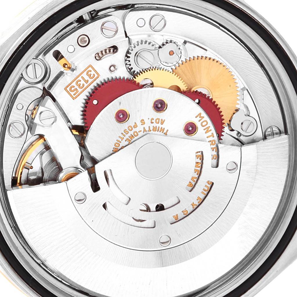 This image shows the internal mechanical movement of a Rolex Datejust 16233 Men's Steel and Gold (two tone) Silver Dial 16233 Men's Steel and Gold (two tone) Silver Dial watch, viewed from the back.