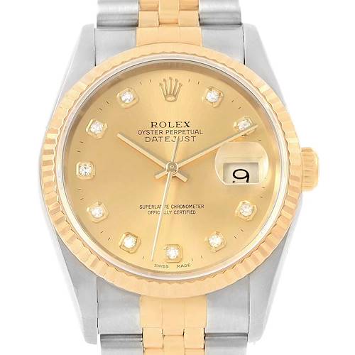 Photo of Rolex Datejust 36 Steel 18K Yellow Gold Diamond Dial Watch 16233