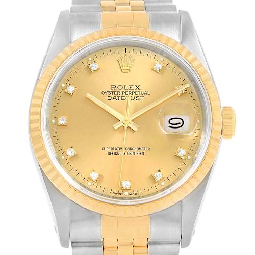 Photo of Rolex Datejust 36 Steel Yellow Gold Diamond Dial Watch 16233 Box