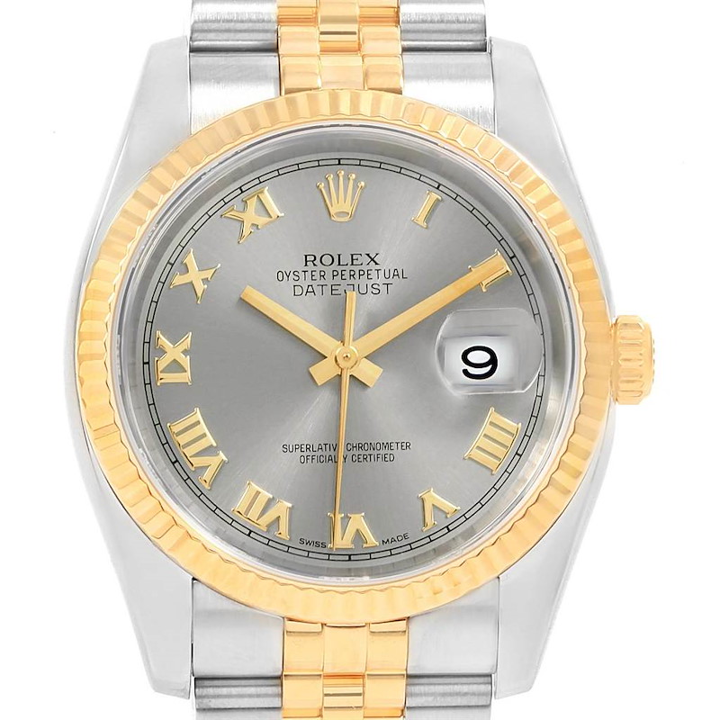 Rolex Datejust Steel Yellow Gold Rhodium Roman Dial Mens Watch 116233 SwissWatchExpo