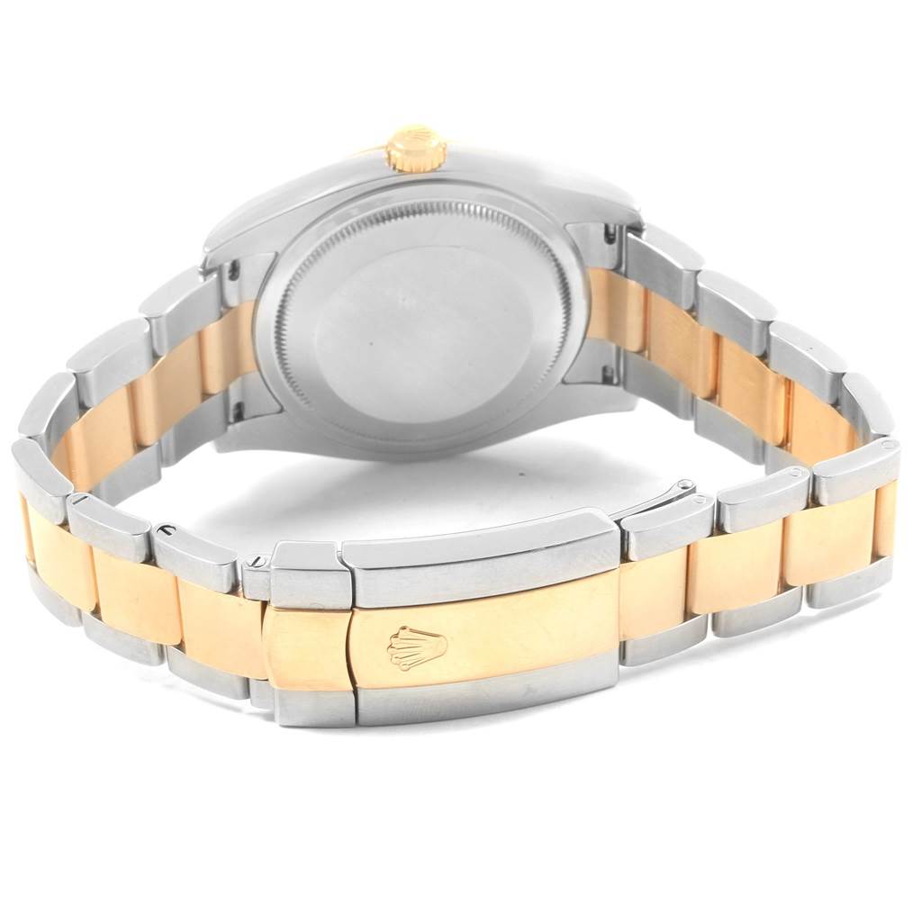 The image shows the back and clasp of a two-tone Rolex Datejust 116203 Men's Stainless Steel Champagne Dial 116203 Men's Stainless Steel Champagne Dial watch, highlighting the case, bracelet, and the Rolex crown emblem.