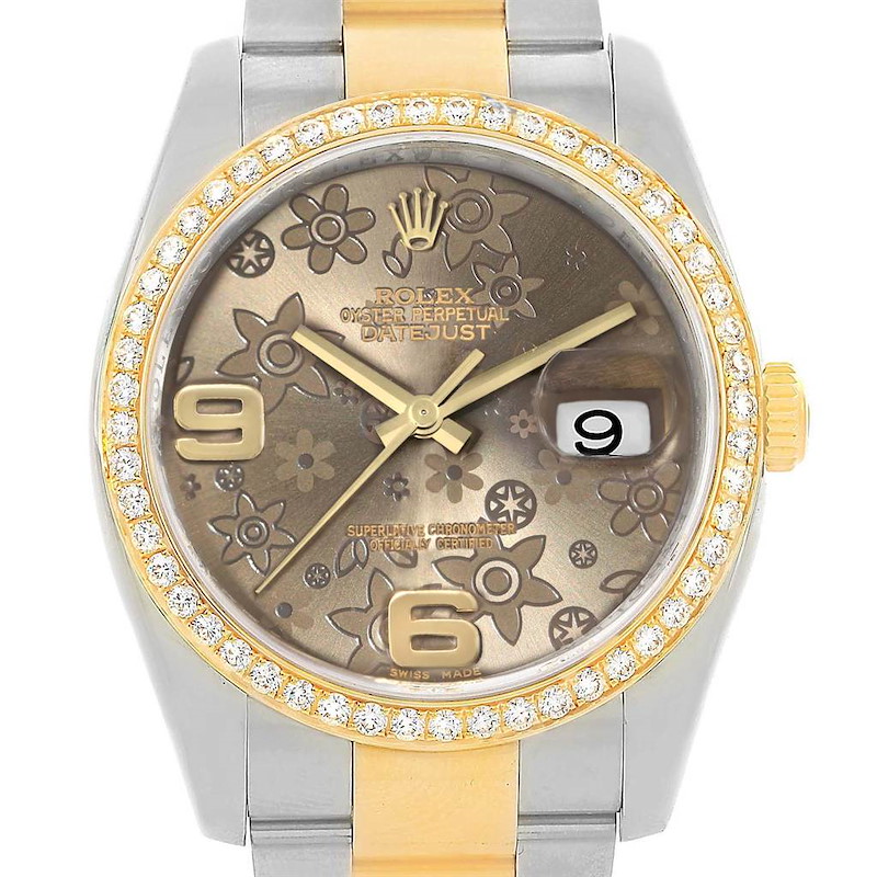 Rolex Datejust 36 Steel Yellow Gold Bronze Flower Dial Watch 116243 SwissWatchExpo