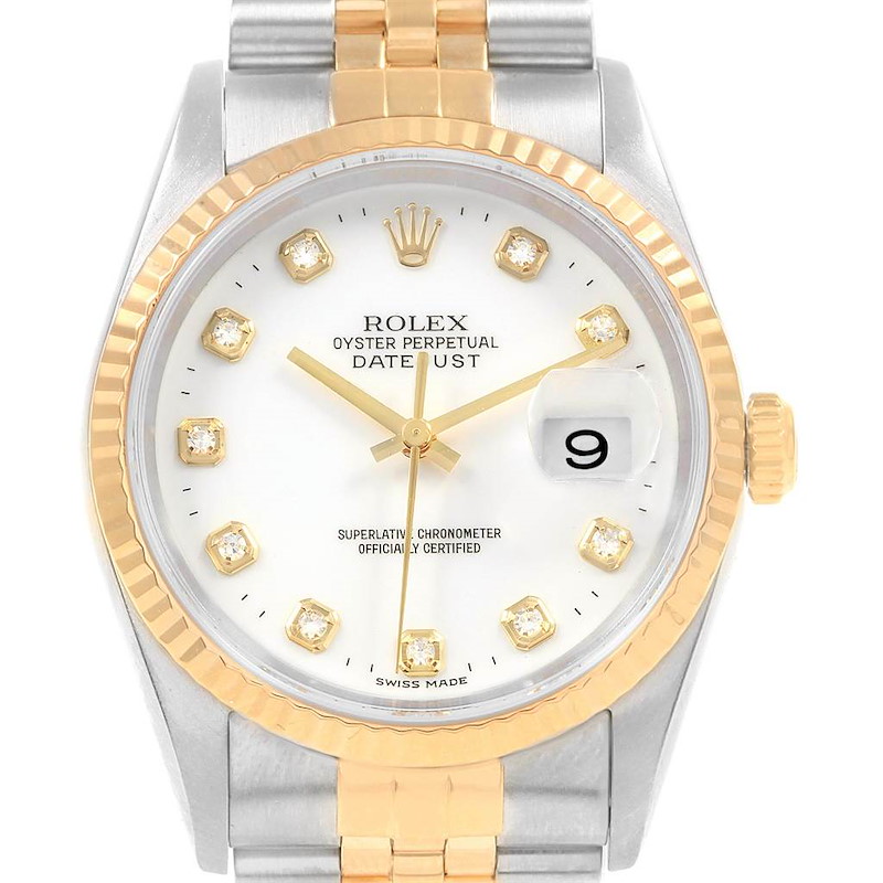 Rolex Datejust 36 Steel Yellow Gold Diamond Dial Watch 16233 Box papers SwissWatchExpo