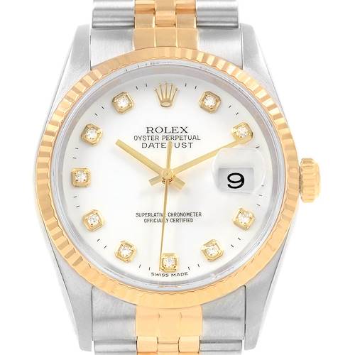 Photo of Rolex Datejust 36 Steel Yellow Gold Diamond Dial Watch 16233 Box papers