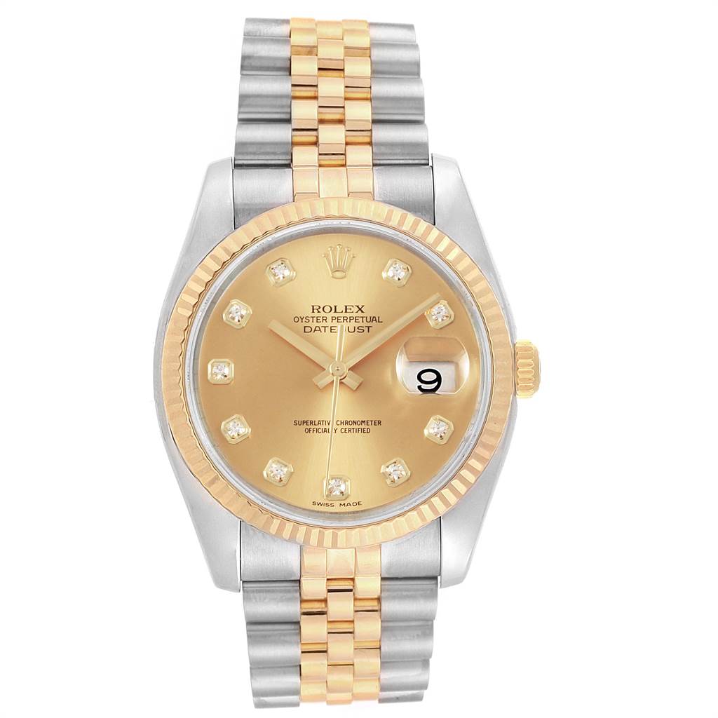 Rolex Datejust 36mm Steel Yellow Gold Diamond Mens Watch 116233 ...