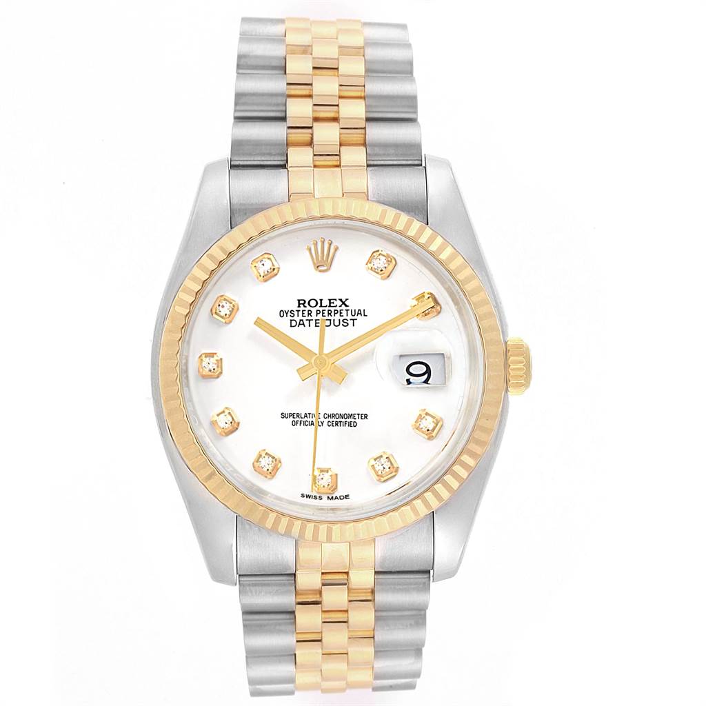 Rolex Datejust Steel Yellow Gold White Diamond Dial Mens Watch 116233 ...