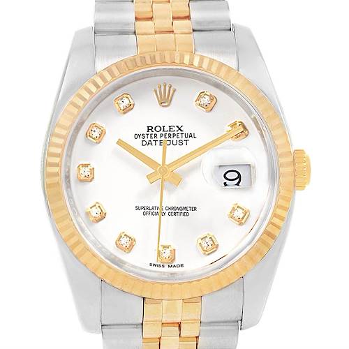 Photo of Rolex Datejust Steel Yellow Gold White Diamond Dial Mens Watch 116233