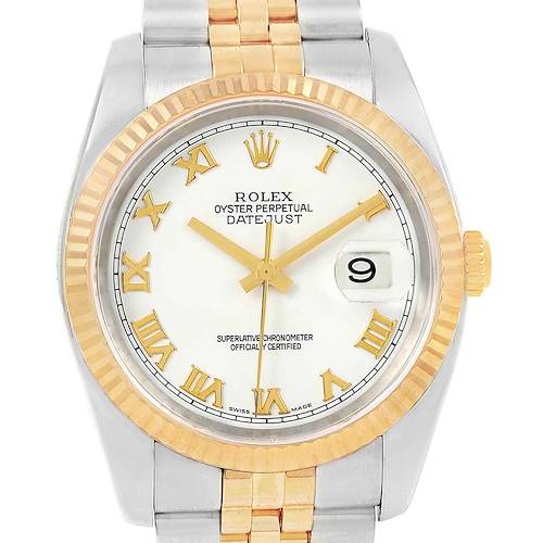Photo of Rolex Datejust Steel Yellow Gold White Dial Mens Watch 116233 Box Papers
