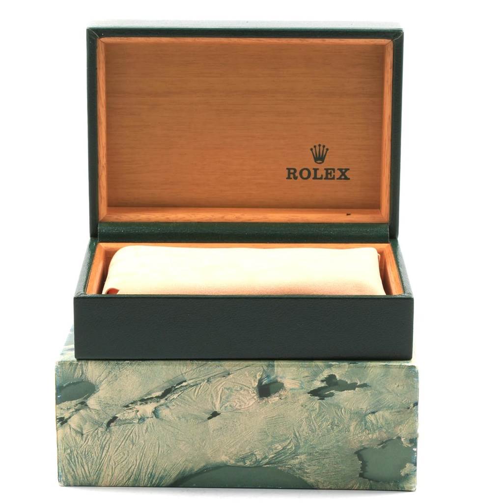 This image shows an open Rolex Datejust 16233 Men's Steel and Gold (two tone) Champagne Dial 16233 Men's Steel and Gold (two tone) Champagne Dial watch box with the inner cushion and outer packaging visible.