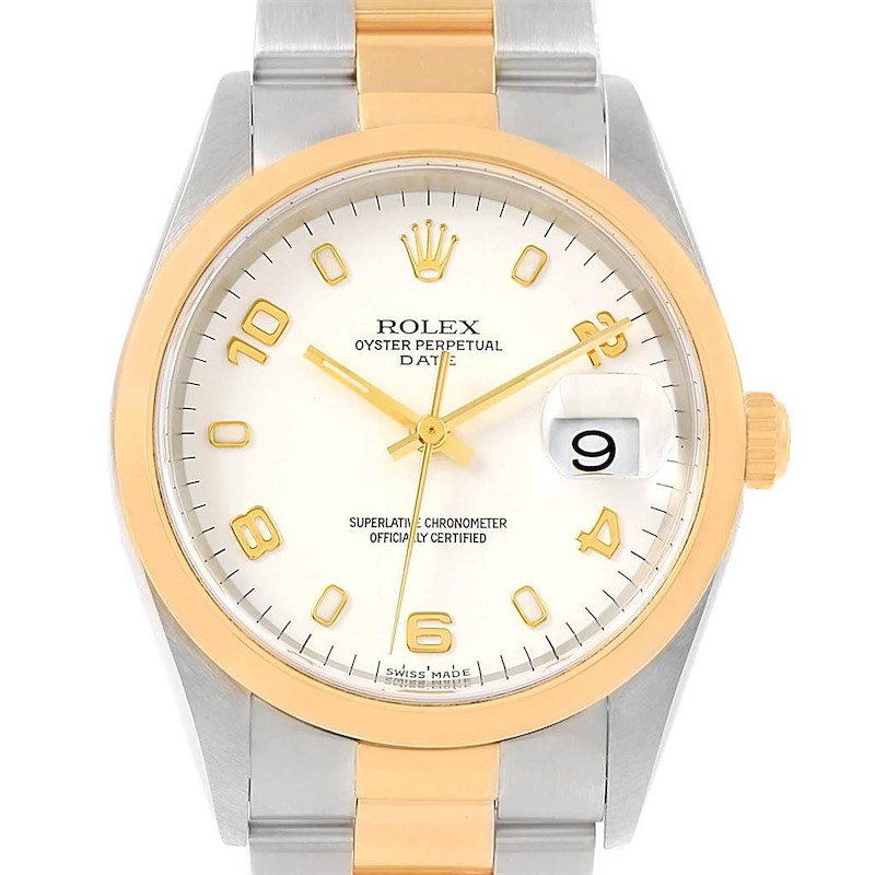 Rolex Date Steel Yellow Gold White Dial Mens Watch 15203 Box Papers SwissWatchExpo