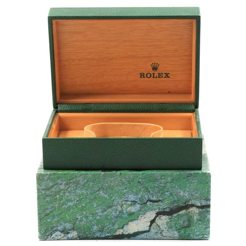 The image shows an open Rolex Datejust 16233 Men's Steel and Gold (two tone) Black Dial 16233 Men's Steel and Gold (two tone) Black Dial watch box, displaying the inner cushion without the watch.