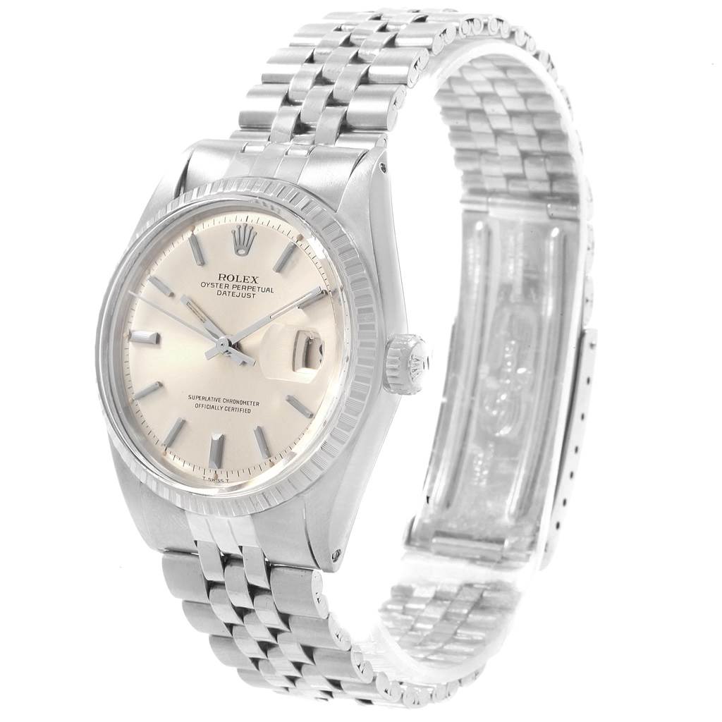 This Rolex Datejust 1601 Men
s Stainless Steel Silver Dial 1601 Men
s Stainless Steel Silver Dial watch is shown at a slight angle, highlighting the dial, bezel, crown, and bracelet.