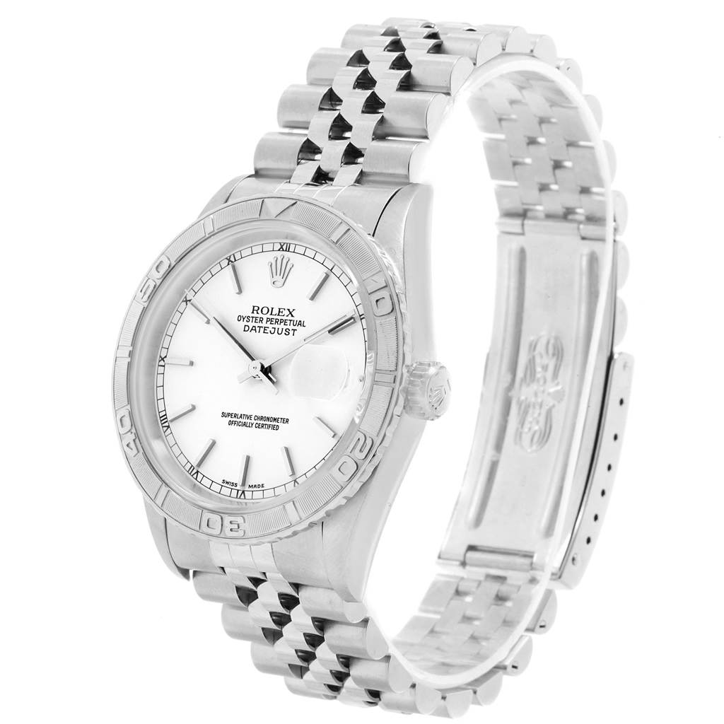 The image shows a Rolex Datejust 16264 Men's Stainless Steel Silver Dial 16264 Men's Stainless Steel Silver Dial watch at an angled view highlighting the face, bezel, crown, and bracelet.